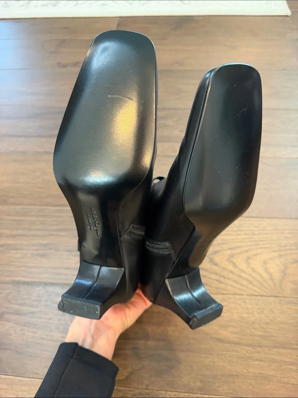 SALVATORE FERRAGAMO Black Leather Square Toe Booties - Size 7.5 - C61-145